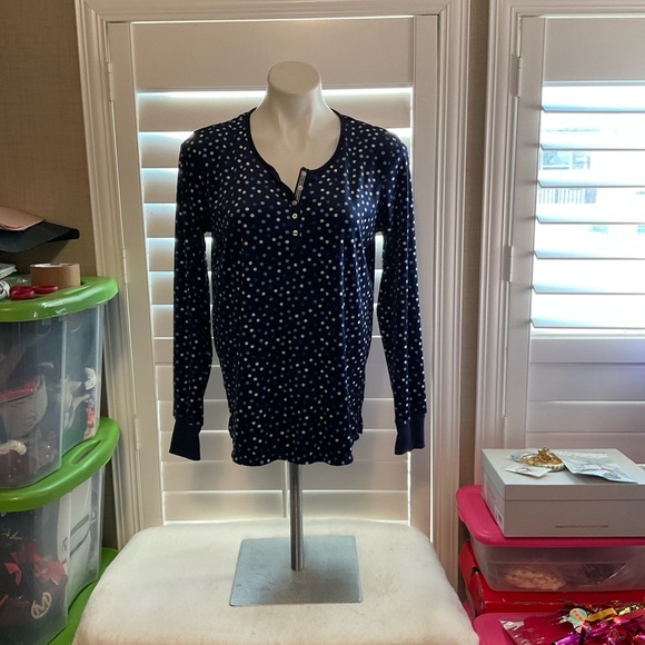 Nautica Navy Blue Button-Up with Polka Dots - Picture 1 of 8
